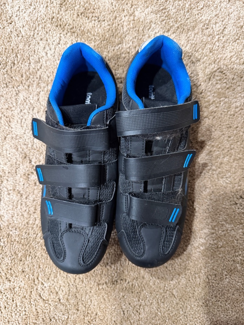 Womens/Mens Black Sneakers with Bright Blue Accents - Velcro Closure- peloton